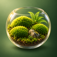 ガラスの器に広がる苔の小さな世界